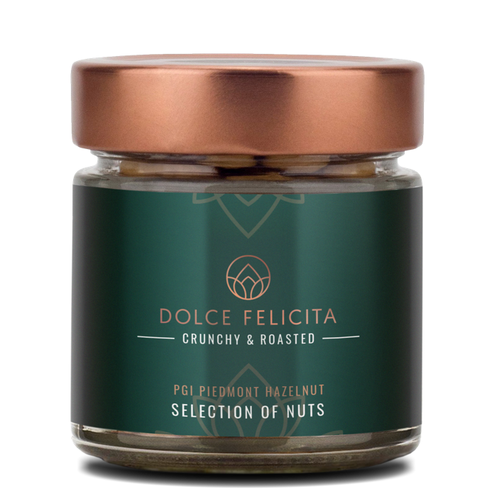 Dolce Felicita jar of PGI Piedmont hazelnut crunchy and roasted nut selection
