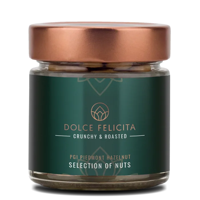 Dolce Felicita jar of PGI Piedmont hazelnut crunchy and roasted nut selection